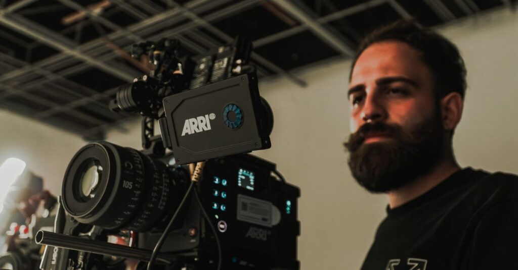 Behind the scenes with a filmmaker operating a professional camera during filming in İstanbul.
